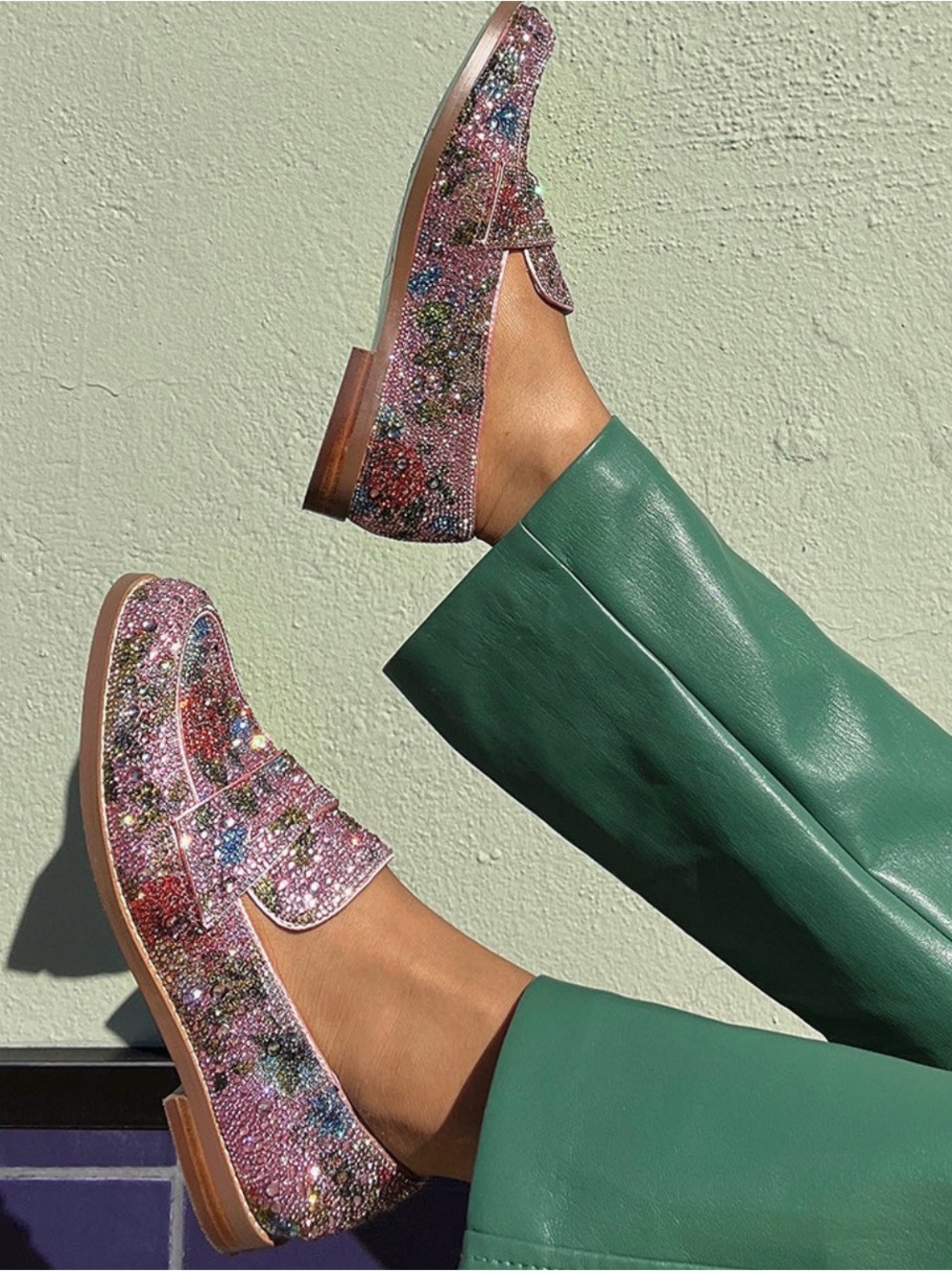 Betsey Johnson Pink ARON Multicolor Crystal Floral Loafers